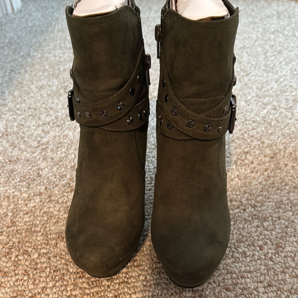 Olive Green Ankle Boots with Studded Straps